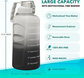 img 3 attached to 💧 Enerbone Large 1 Gallon/ 128 OZ Motivational Water Bottle with Time Marker & Straw: Fitness Essential for Sports, Gym and Outdoor Activities (Grey-Black)