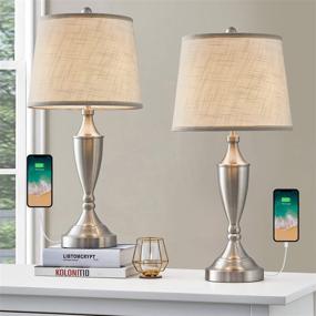 img 4 attached to 💡 BOBOMOMO 25.25'' Modern USB Table Lamp Set of 2: Stylish Charging Port Bedside Lamps for Living Room and Bedroom with Silver Fabric Drum Shade