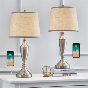 img 3 attached to 💡 BOBOMOMO 25.25'' Modern USB Table Lamp Set of 2: Stylish Charging Port Bedside Lamps for Living Room and Bedroom with Silver Fabric Drum Shade