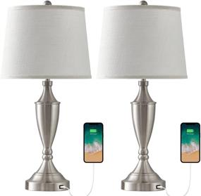 img 1 attached to 💡 BOBOMOMO 25.25'' Modern USB Table Lamp Set of 2: Stylish Charging Port Bedside Lamps for Living Room and Bedroom with Silver Fabric Drum Shade