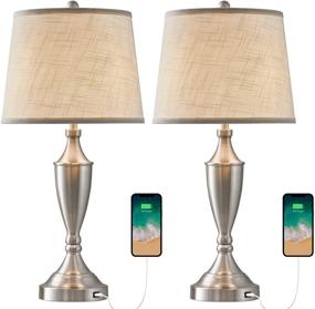 img 2 attached to 💡 BOBOMOMO 25.25'' Modern USB Table Lamp Set of 2: Stylish Charging Port Bedside Lamps for Living Room and Bedroom with Silver Fabric Drum Shade