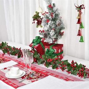 img 1 attached to 🎄 Lvydec Red Berry Garland Christmas Decoration - Festive 5.8ft Artificial Greenery with Red Berries and Holly Leaves for Holiday Fireplace Mantel Table Decorations