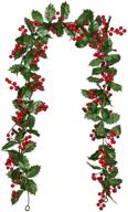 🎄 lvydec red berry garland christmas decoration - festive 5.8ft artificial greenery with red berries and holly leaves for holiday fireplace mantel table decorations логотип