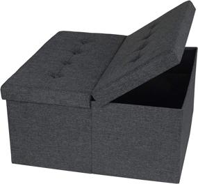 img 2 attached to Stylish and Practical Otto & Ben Top Tufted Folding Tweed Linen Trunk Toomnas Bench Foot Rest - 30x30x15, Dark Grey