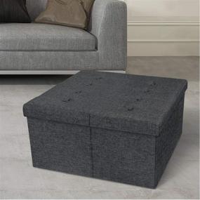 img 4 attached to Stylish and Practical Otto & Ben Top Tufted Folding Tweed Linen Trunk Toomnas Bench Foot Rest - 30x30x15, Dark Grey