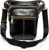 🎒 versatile kpywzer vintage leather waist pack drop leg bag for men women: ideal for outdoor sports, cycling, riding, and camping, black логотип