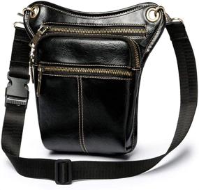 img 2 attached to 🎒 Versatile KPYWZER Vintage Leather Waist Pack Drop Leg Bag for Men Women: Ideal for Outdoor Sports, Cycling, Riding, and Camping, Black