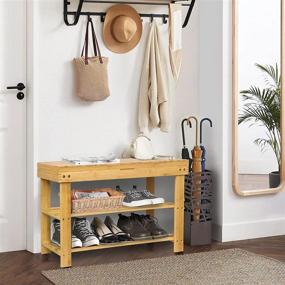 img 3 attached to 👞 Natural Bamboo Shoe Rack Storage Bench with Organizing Shelf, Top Storage Drawer - Ideal Entryway Organizer