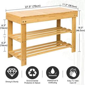img 1 attached to 👞 Natural Bamboo Shoe Rack Storage Bench with Organizing Shelf, Top Storage Drawer - Ideal Entryway Organizer