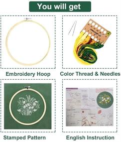 img 2 attached to 🧵 Stitching Starter Kit with Hoop - Cross Embroidery Set with Pattern, Instructions and Embroidered Garments, Plastic Embroidery Hoops, Vibrant Thread Colors and Needles (Green)