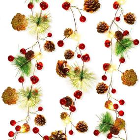 img 4 attached to 🎄 10 ft Pinecone Red Berry Bell Xmas Garland with LED Lights - Battery Operated Pine Cone Fairy String Lights for Indoor Outdoor Holiday Christmas New Year Party Decorations - 30 LED Christmas String Lights