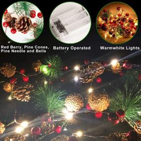 img 3 attached to 🎄 10 ft Pinecone Red Berry Bell Xmas Garland with LED Lights - Battery Operated Pine Cone Fairy String Lights for Indoor Outdoor Holiday Christmas New Year Party Decorations - 30 LED Christmas String Lights