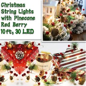 img 2 attached to 🎄 10 ft Pinecone Red Berry Bell Xmas Garland with LED Lights - Battery Operated Pine Cone Fairy String Lights for Indoor Outdoor Holiday Christmas New Year Party Decorations - 30 LED Christmas String Lights