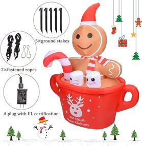 img 3 attached to MRTREUP 5FT Christmas Inflatable Gingerbread Man in Hot Cocoa Mugs with LED Lights - Indoor & Outdoor Yard Lawn Inflatable Christmas Decorations, Blow Up Cute Xmas Decorations for Yard, Holiday, Party