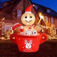 mrtreup 5ft christmas inflatable gingerbread man in hot cocoa mugs with led lights - indoor & outdoor yard lawn inflatable christmas decorations, blow up cute xmas decorations for yard, holiday, party логотип