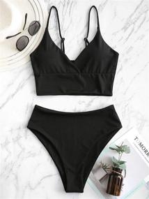 img 1 attached to Stylish ZAFUL Women's Sunflower Tankini Set: Ruched High Waisted Bathing Suit for Flattering Beach Looks