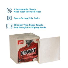 img 3 attached to 🧽 Brawny Industrial General Purpose D400 Wiper - Medium Duty, 1/4-Fold by GP PRO - 200-00, Oatmeal (18 Packs, 65 Cloths per Pack)