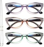 👓 women's blue light blocking cat eye reading glasses - eyeurl 3 pack computer readers with spring hinge & lightweight frames logo