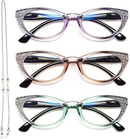 img 4 attached to 👓 Women's Blue Light Blocking Cat Eye Reading Glasses - EYEURL 3 Pack Computer Readers with Spring Hinge & Lightweight Frames