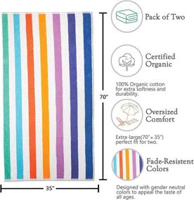 img 3 attached to 🏖️ Set of 2 OrganicMate Large Beach Towels - Oversized 35x70 Sheets for Pool, Home, Bath, Spa & Outdoor Use - Soft, Absorbent & 100% Organic Cotton - Vibrant Colors with Elegant Striped Design