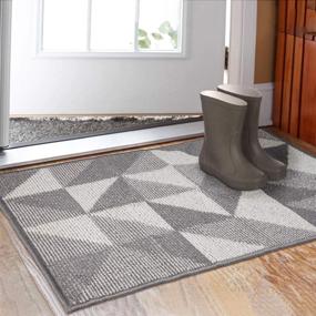 img 4 attached to 🏠 32"x 48" Indoor Doormat, Premium Absorbent Floor Mat with Non-Slip Rubber Backing, Mud & Dirt Trapper Entrance Rug, Machine Washable Low Profile - Grey Geometric Design