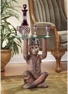 🐒 moroccan monkey business glass topped side table by design toscano: exotic decor, full color, 21 inch - a must-have! logo