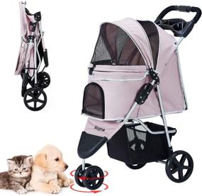 img 4 attached to HRKIM Foldable Lightweight Pet Stroller with Storage Basket - Cat and Dog Jogging Carrier Trolley