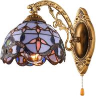 kwoking lighting tiffany style vintage wall sconces with pull chain switch for corridor, hallway, livingroom, bedroom - mirror front wall lamp fixture style a логотип