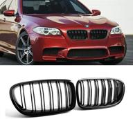 🚗 double slats gloss black grille set for 2010-2016 bmw 5 series f10 f11 and f10 m5 by sna f10 grille (2-pc set) logo