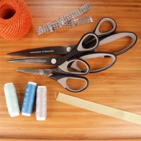 img 2 attached to 🔪 BambooMN Titanium Softgrip Scissors Set - Sewing, Arts, Crafts, Office - 3 Piece - Black with Dark Grey Inlays