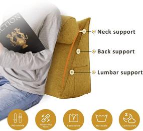 img 3 attached to VERCART Adjustable Bed Wedge Pillow - Triangular Reading Support Cushion for Sleeping, Lumbar Neck Back Support Pillows with Removable Linen Cover, Yellow, 23.5 Inches