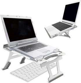 img 4 attached to 📚 Uzsoeey Adjustable Laptop Stand - Lightweight & Sturdy Aluminum Alloy Riser for 10-15.6 inch Laptops - 6 Height Adjustments & 3 Folding Modes - Silver