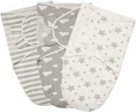 soft and stylish baby swaddle blanket set - cotton, 3pcs unisex newborn swaddle sack with adjustable wrap (stars&amp;cloud&amp;stripe, 0-3 months) logo
