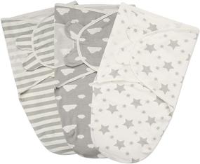 img 4 attached to Soft and Stylish Baby Swaddle Blanket Set - Cotton, 3pcs Unisex Newborn Swaddle Sack with Adjustable Wrap (Stars&amp;Cloud&amp;Stripe, 0-3 Months)