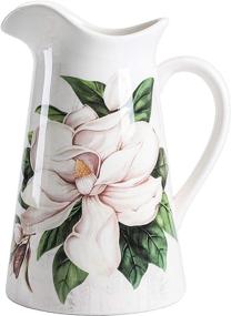 img 3 attached to Керамический кувшин Bico Magnolia Floral 2,5 кварты с ручкой - декоративная ваза для цветочных композиций, подходит для мытья в посудомоечной машине.