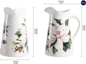 img 2 attached to Керамический кувшин Bico Magnolia Floral 2,5 кварты с ручкой - декоративная ваза для цветочных композиций, подходит для мытья в посудомоечной машине.