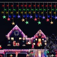 🎄 kemooie 150 led icicle lights with star, 8 modes outdoor christmas lights curtain lights, 30 drops hanging fairy lights for indoor and outdoor christmas decoration, wedding party decor - multi color logo