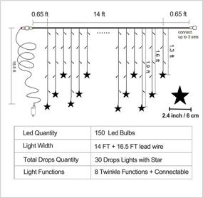 img 2 attached to 🎄 Kemooie 150 LED Icicle Lights with Star, 8 Modes Outdoor Christmas Lights Curtain Lights, 30 Drops Hanging Fairy Lights for Indoor and Outdoor Christmas Decoration, Wedding Party Decor - Multi Color