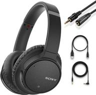 sony whch700n noise cancelling headphones - wireless bluetooth over the ear headset with phone-call mic and alexa voice control – black + neego 3.5mm headphone extension cable, 10ft logo