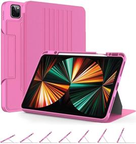 img 4 attached to 📱 OCYCLONE 2021 iPad Pro 12.9 Case - Pink, 5th Generation, 7 Adjustable Viewing Angles, Magnetic Stand, Pencil Holder, 2nd Gen Pencil Charging, Smart Auto Wake/Sleep, Protective for iPad Pro 12.9 2021