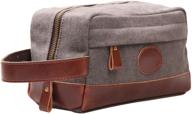 🧳 refined vintage grey leather canvas travel toiletry bag shaving dopp kit #a001 - unbeatable style and utility logo