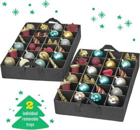 img 1 attached to 🎄 Premium Underbed Christmas Ornament Storage Container Box - Heavy Duty & Convenient - 2 Removable Trays, Fits up to 48-3'' Ornaments - Adjustable Dividers