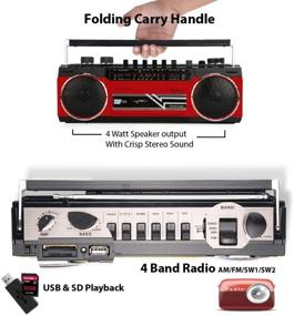 img 2 attached to 📻 Riptunes Cassette Boombox: Retro Bluetooth, Player & Recorder, AM/FM/SW-1-SW2 Radio, USB & SD, RED