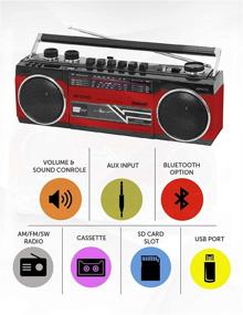 img 3 attached to 📻 Riptunes Cassette Boombox: Retro Bluetooth, Player & Recorder, AM/FM/SW-1-SW2 Radio, USB & SD, RED