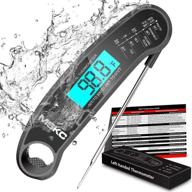 🌊 waterproof left hand instant read meat thermometer with lcd folding fast probe, whit backlight & calibration function - ideal for food, cooking, candy, kitchen, bbq, and grilling in black logo