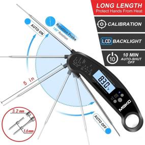 img 2 attached to 🌊 Waterproof Left Hand Instant Read Meat Thermometer with LCD Folding Fast Probe, Whit Backlight & Calibration Function - Ideal for Food, Cooking, Candy, Kitchen, BBQ, and Grilling in Black