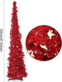 img 3 attached to 🎄 Red Glittery Tinsel Christmas Tree, 47-inch Collapsible Xmas Tree with Plump Sequin – Easy to Assemble, Artificial Metal Stand for Holiday Decor