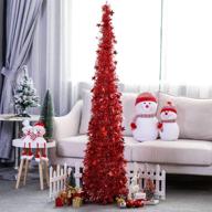 🎄 red glittery tinsel christmas tree, 47-inch collapsible xmas tree with plump sequin – easy to assemble, artificial metal stand for holiday decor логотип