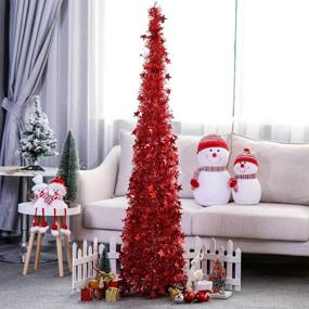 img 4 attached to 🎄 Red Glittery Tinsel Christmas Tree, 47-inch Collapsible Xmas Tree with Plump Sequin – Easy to Assemble, Artificial Metal Stand for Holiday Decor