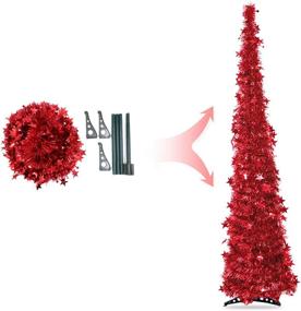 img 2 attached to 🎄 Red Glittery Tinsel Christmas Tree, 47-inch Collapsible Xmas Tree with Plump Sequin – Easy to Assemble, Artificial Metal Stand for Holiday Decor